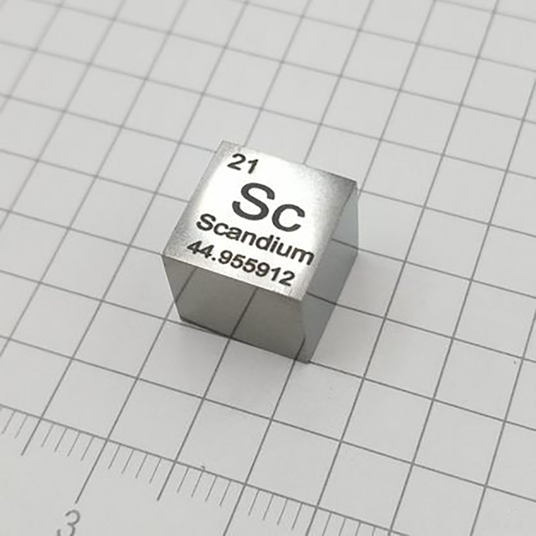 Solid Scandium Polished Density Cube 10mm - 2.98g