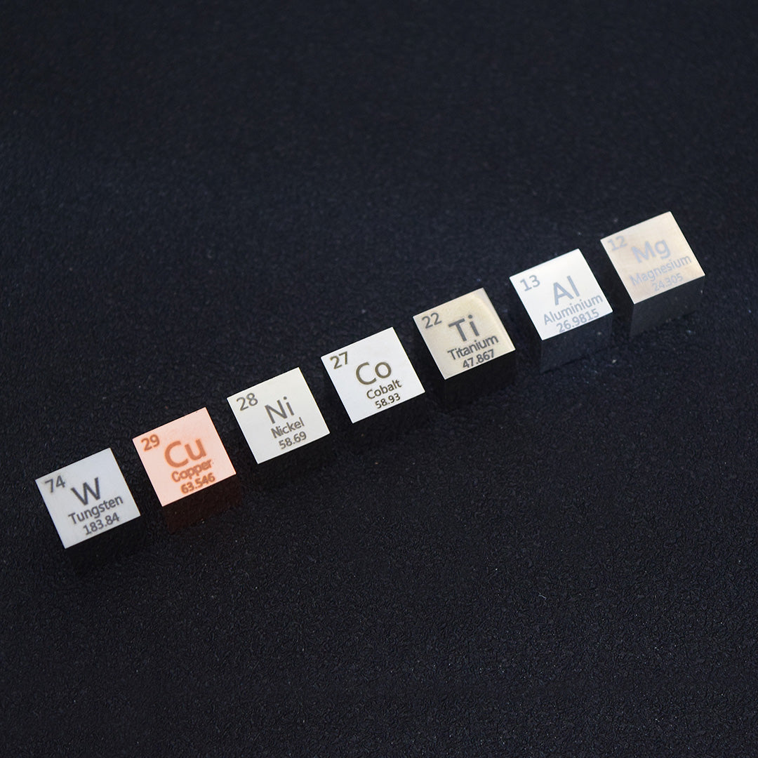 Polar Aerospace Cubes Collection: Tungsten, Copper, Nickel, Cobalt, Titanium, Aluminum, Magnesium