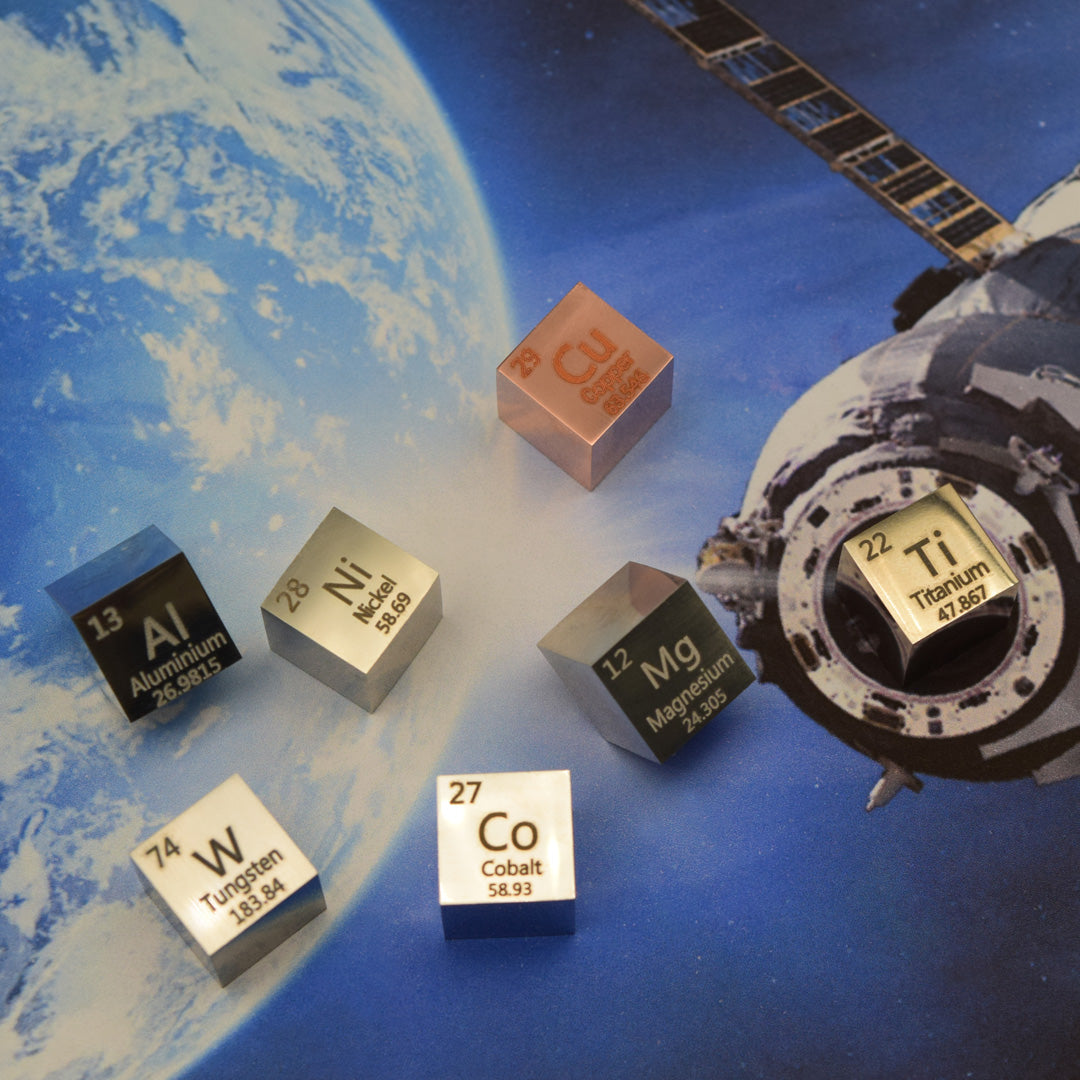 Polar Aerospace Cubes Collection: Tungsten, Copper, Nickel, Cobalt, Titanium, Aluminum, Magnesium