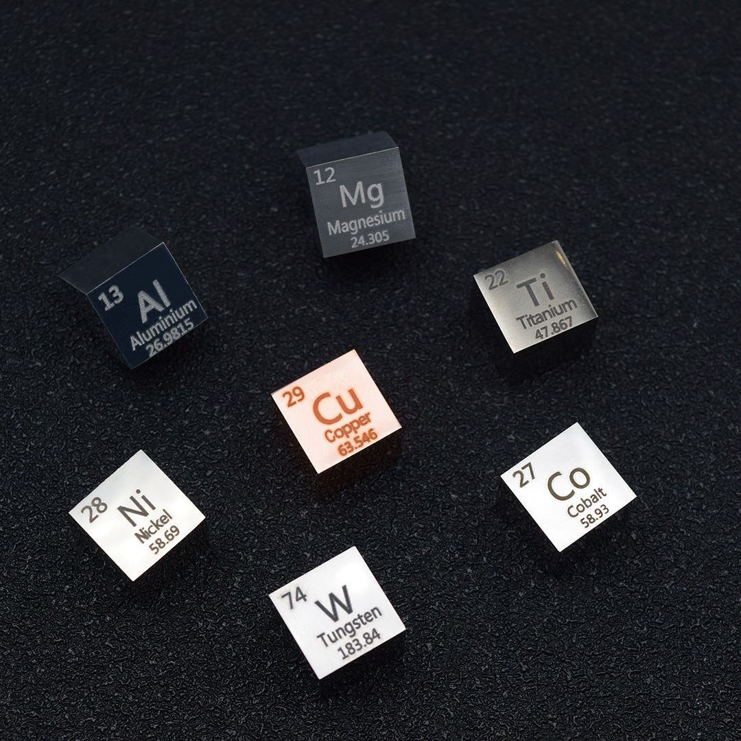 Polar Aerospace Cubes Collection: Tungsten, Copper, Nickel, Cobalt, Titanium, Aluminum, Magnesium