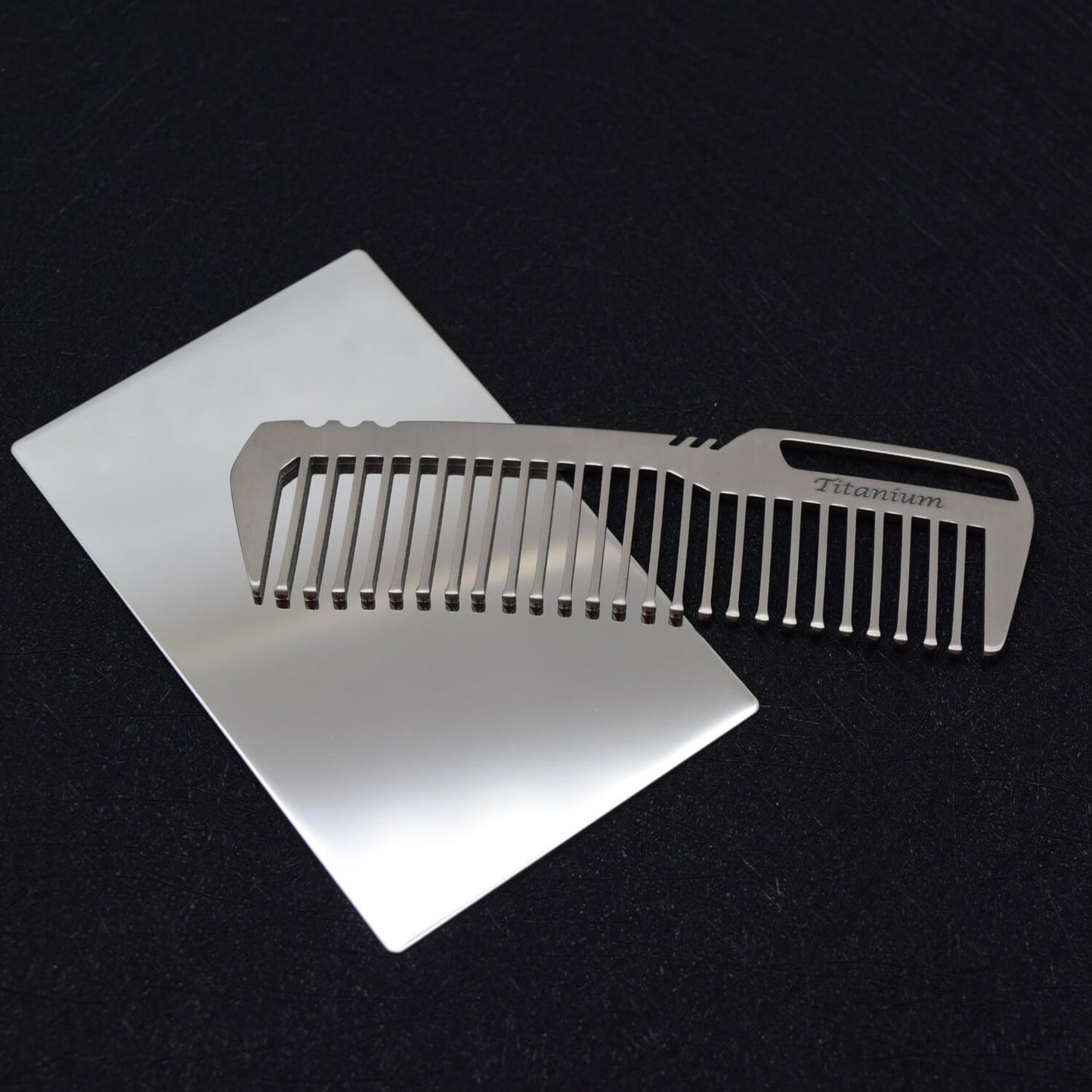 Polished Titanium Comb + FREE Steel Wallet Mirror