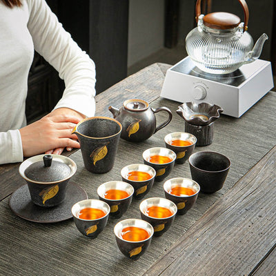 NEW! Iron Rust Glazed & Silver-Lined Porcelain Tea Set