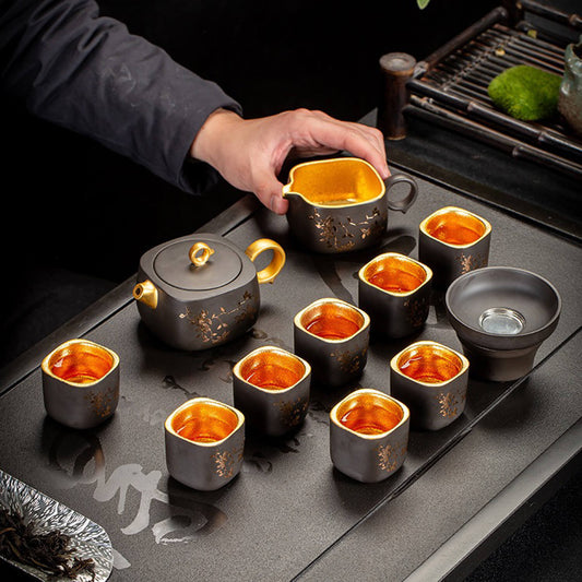 Purple Clay 24K Gold-Lined Tea Set