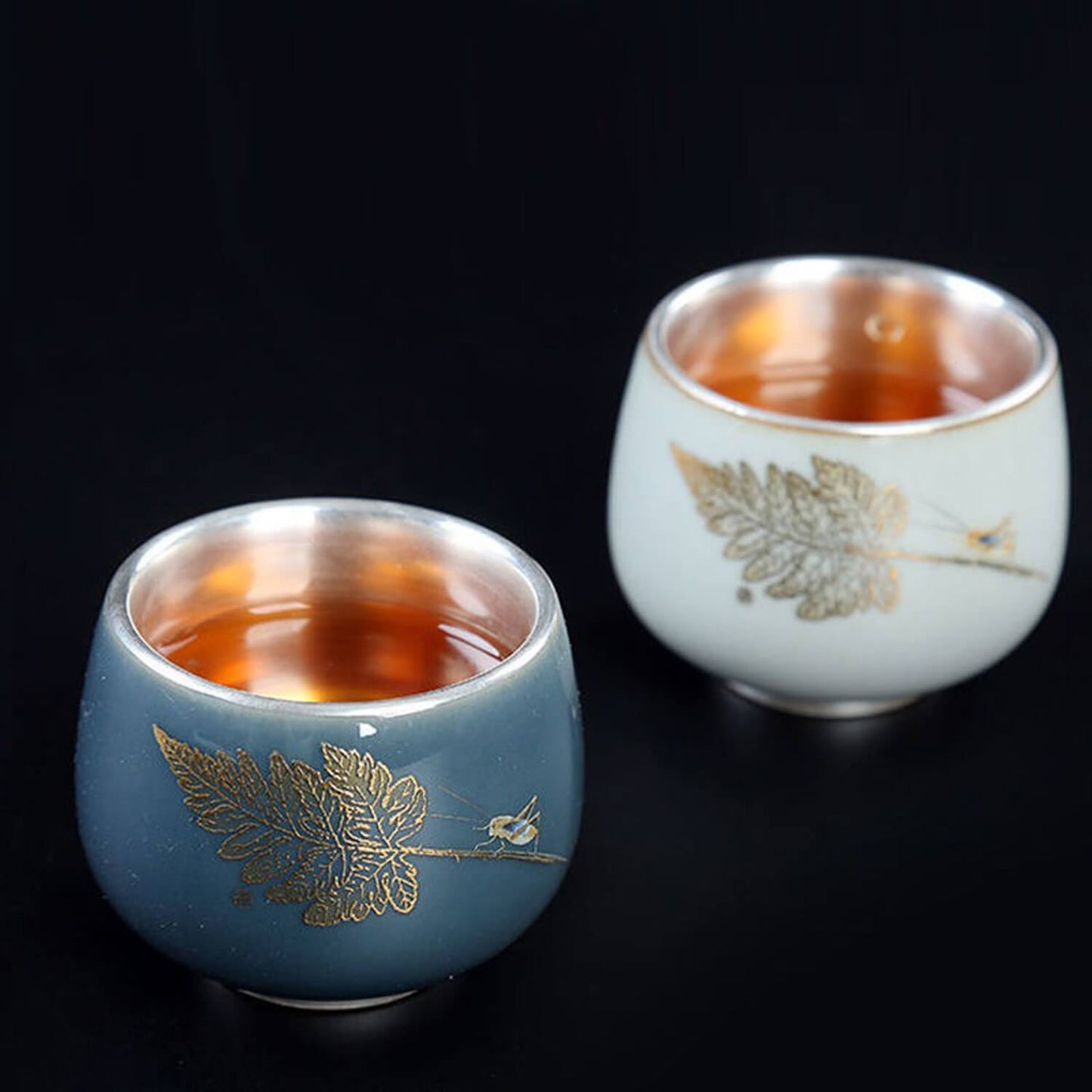 Snow & Ice: Silver-Lined Porcelain Teacup Set (set of 2)