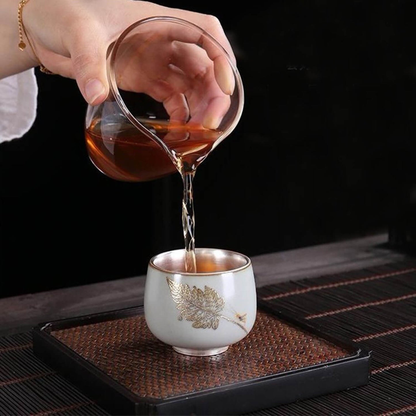 Snow & Ice: Silver-Lined Porcelain Teacup Set (set of 2)