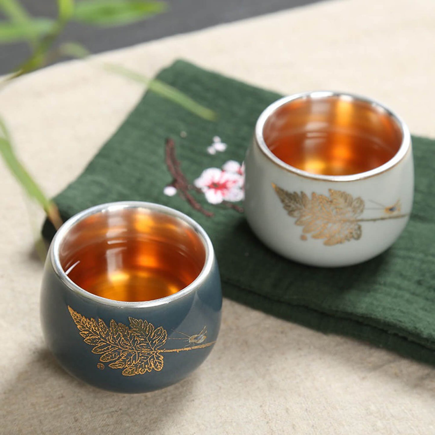 Snow & Ice: Silver-Lined Porcelain Teacup Set (set of 2)