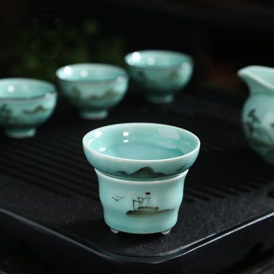 Hand-Painted Celadon Porcelain Tea Set