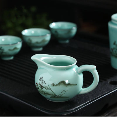 Hand-Painted Celadon Porcelain Tea Set