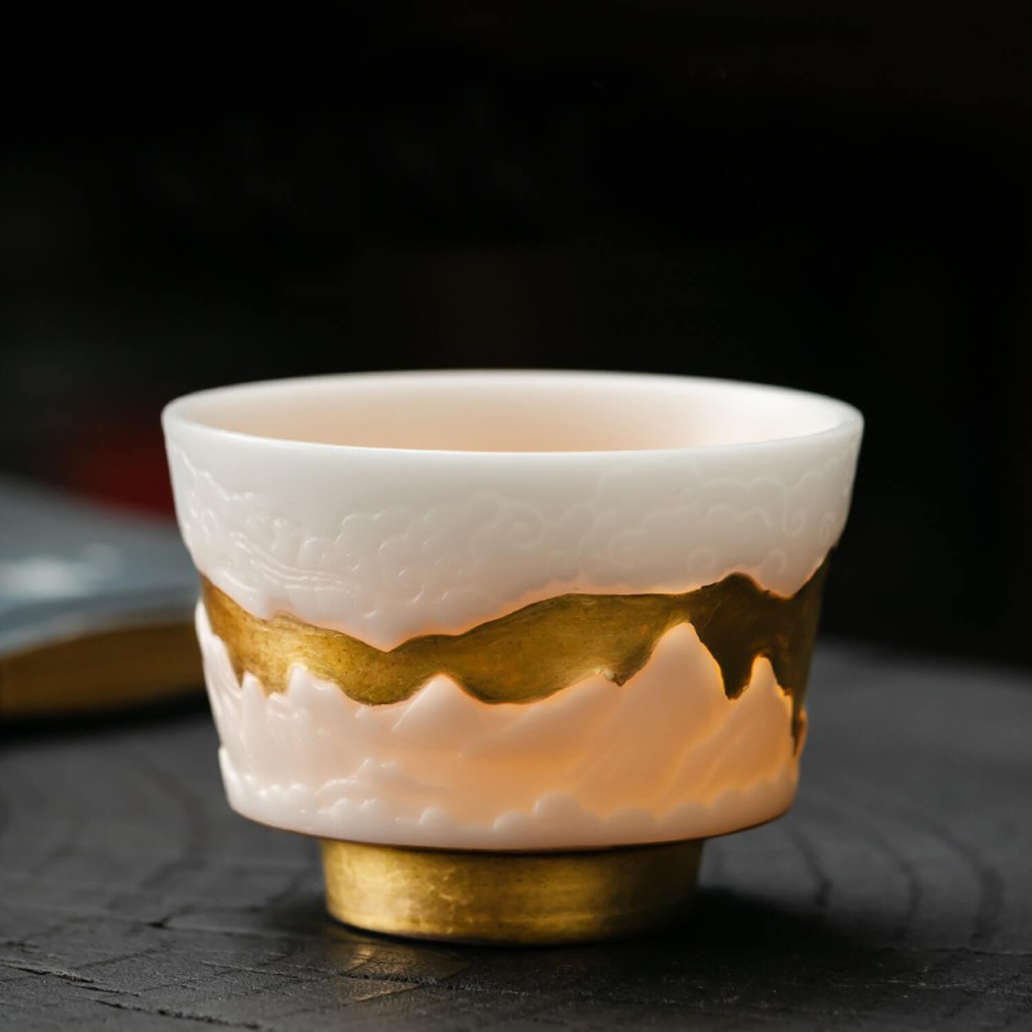 NEW! Ice Jade Relief 24k Gold-Lined Porcelain Cup