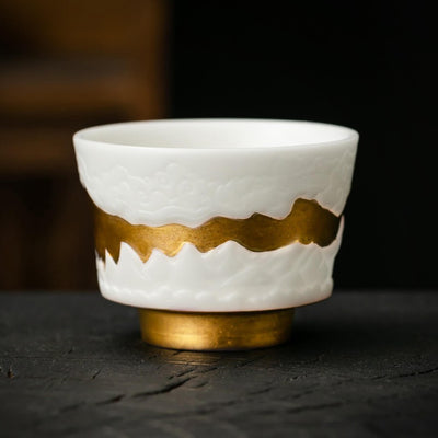 NEW! Ice Jade Relief 24k Gold-Lined Porcelain Cup