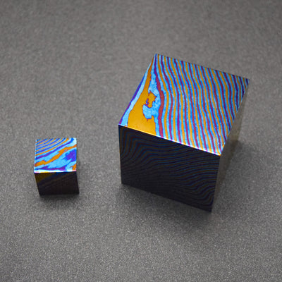 Solid Damascus Titanium Cube by Trance Metals